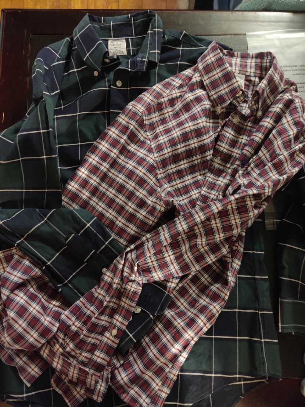 Lot of 2 Brooks Brothers Shirts Medium Button Up Long Sleeve Plaid 100% Cotton